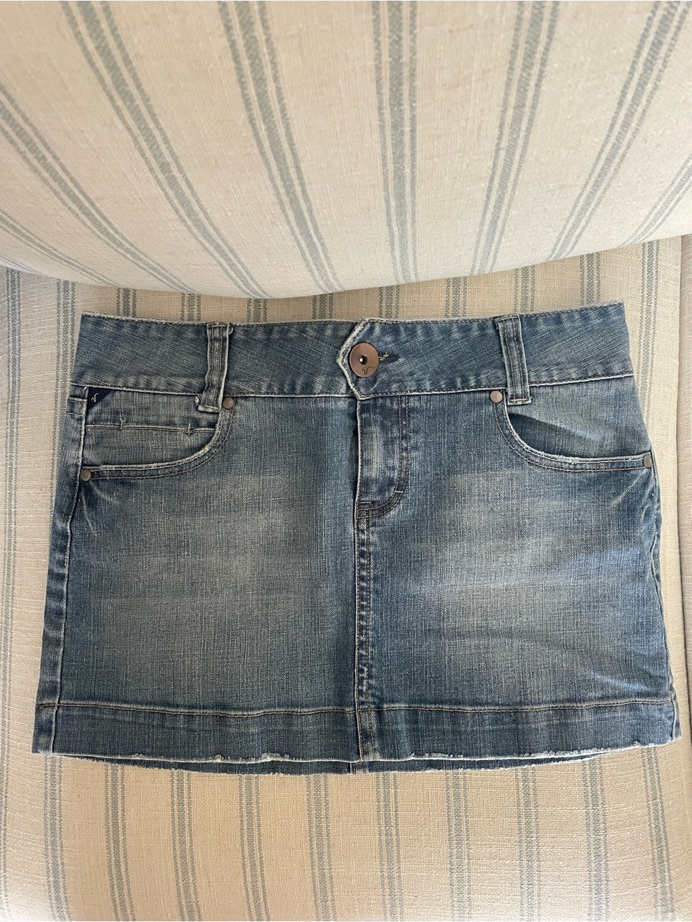 Vanity Y2K Vintage Flap Pocket Distressed Low Rise Denim Mini Skirt Juniors 9